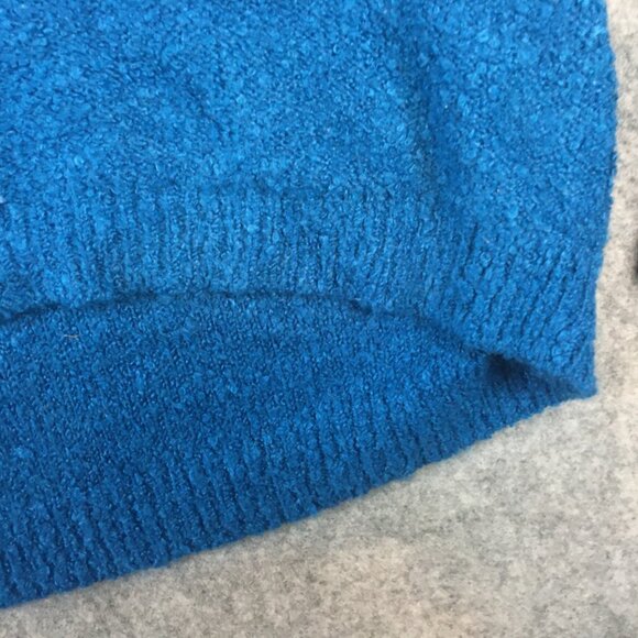 Double Zero Sweater L Oversized Slouchy Cropped V Neck Textured Boucle Knit Blue - Picture 2 of 13